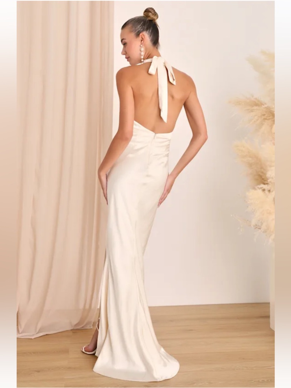 NWT Lulus Start of Forever Ivory Satin Halter Mermaid Maxi Dress - Picture 3 of 7
